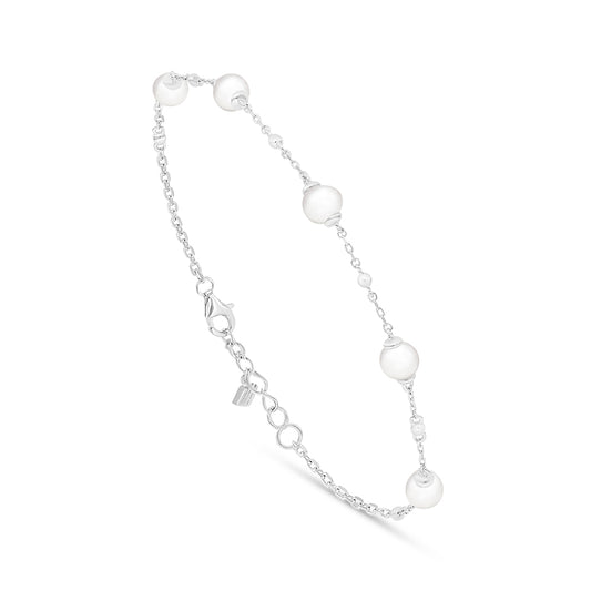 Sterling Silver 925 Bracelet Rhodium Plated Embedded With Natural White Pearl