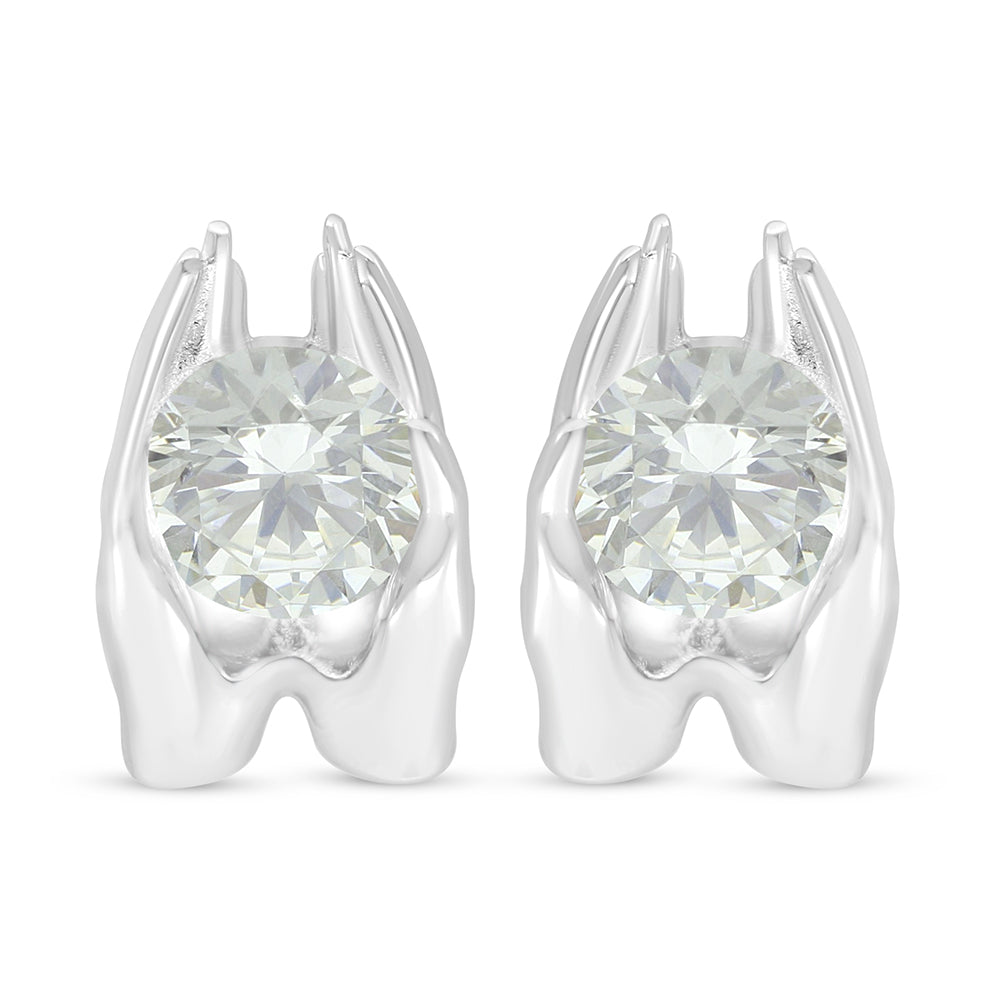 Sterling Silver 925 Earring Rhodium Plated Embedded With Diamond Zircon