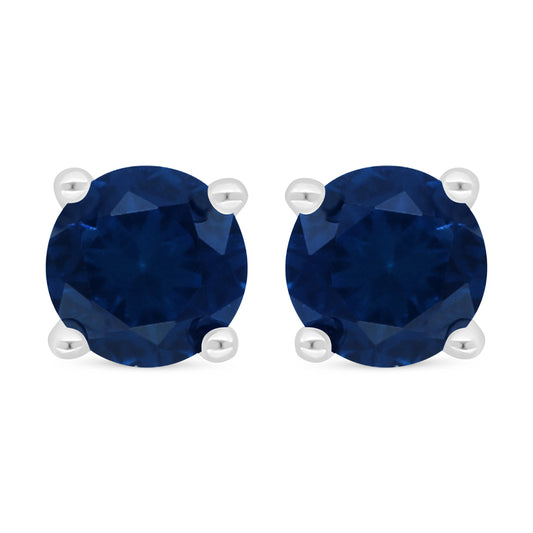 Sterling Silver 925 Earring Rhodium Plated Embedded With Sapphire Corundum