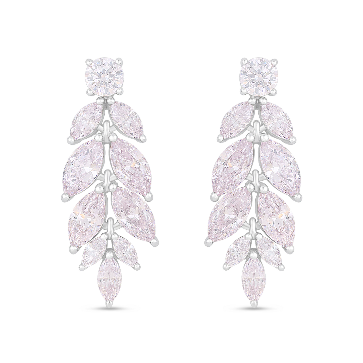 Sterling Silver 925 Earring Rhodium Plated Embedded With Pink Zircon And White Zircon