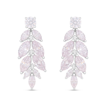 Sterling Silver 925 Earring Rhodium Plated Embedded With Pink Zircon And White Zircon