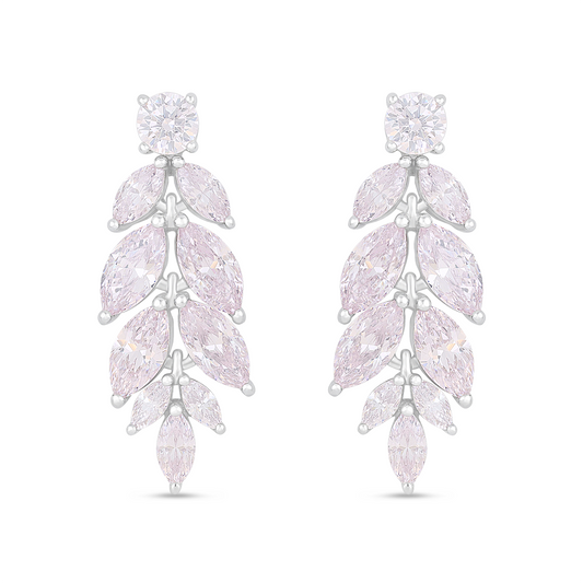 Sterling Silver 925 Earring Rhodium Plated Embedded With Pink Zircon And White Zircon