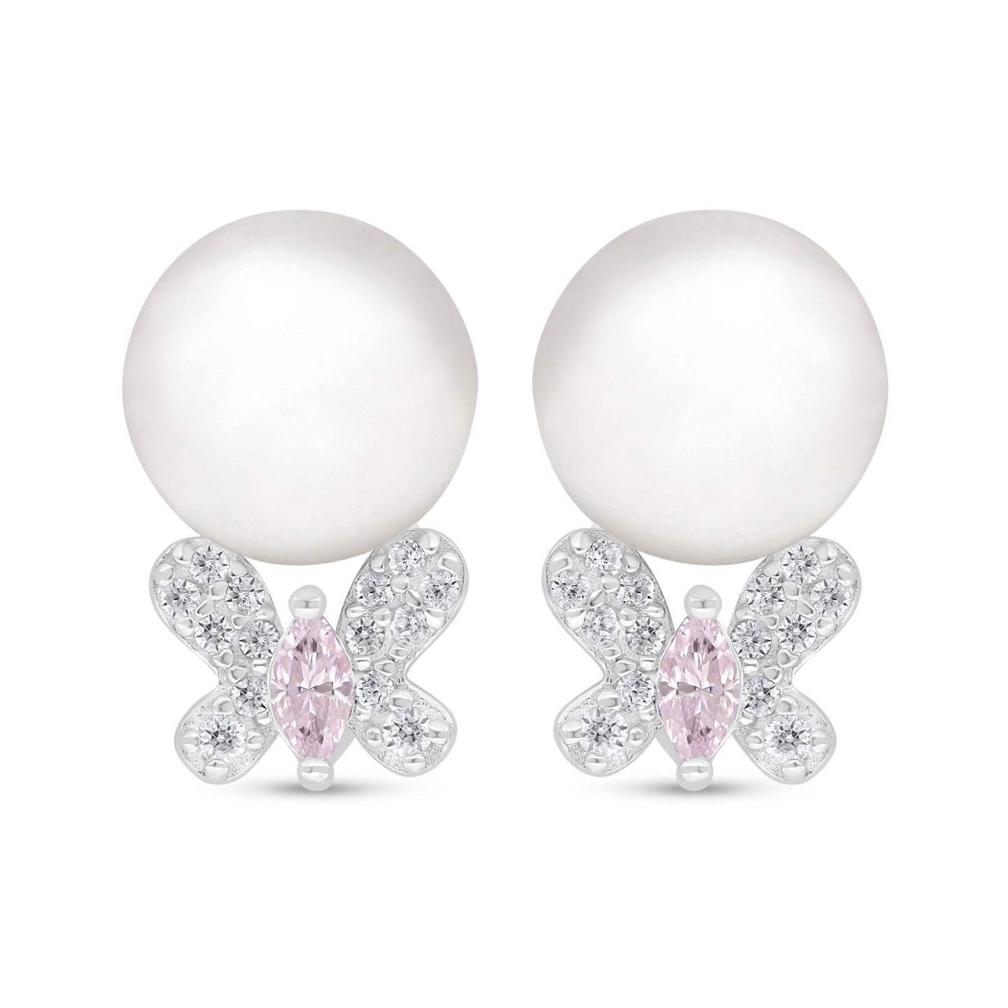 اقراط من الفضة الخالصة عيار 925 مطلي روديوم مرصع لولو ابيض طبيعي و زركون بنك و فص ابيض