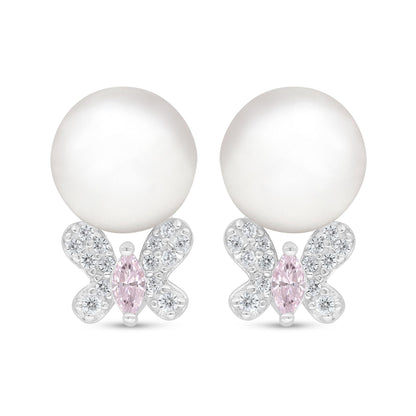 اقراط من الفضة الخالصة عيار 925 مطلي روديوم مرصع لولو ابيض طبيعي و زركون بنك و فص ابيض