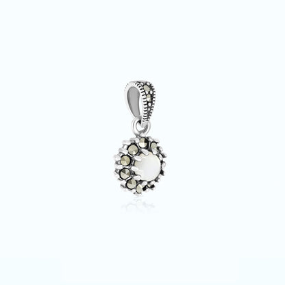 Sterling Silver 925 Pendant Embedded With Natural White Shell And Marcasite Stones
