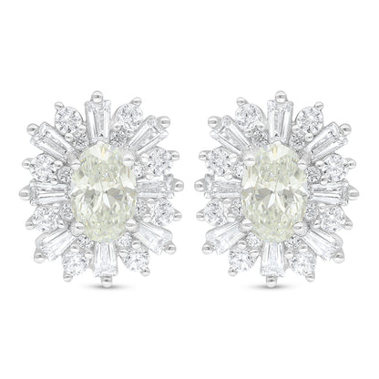 Sterling Silver 925 Earring Rhodium Plated Embedded With Diamond Zircon And White Zircon