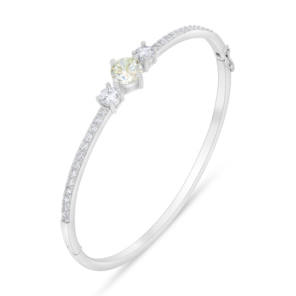 Sterling Silver 925 Bangle Rhodium Plated Embedded With Diamond Zircon And White Zircon ( 52*58 )