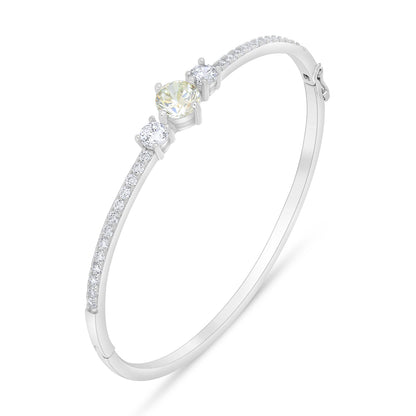 Sterling Silver 925 Bangle Rhodium Plated Embedded With Diamond Zircon And White Zircon ( 52*58 )