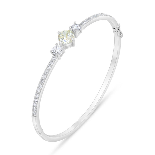 Sterling Silver 925 Bangle Rhodium Plated Embedded With Diamond Zircon And White Zircon ( 52*58 )