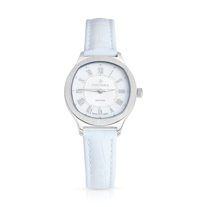 Stainless Steel 316L Watch Silver Color White Leather - WHITE MOP DIAL