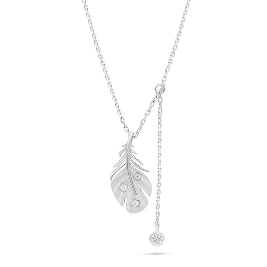Sterling Silver 925 Necklace Rhodium Plated Embedded With White Shell And White Zircon