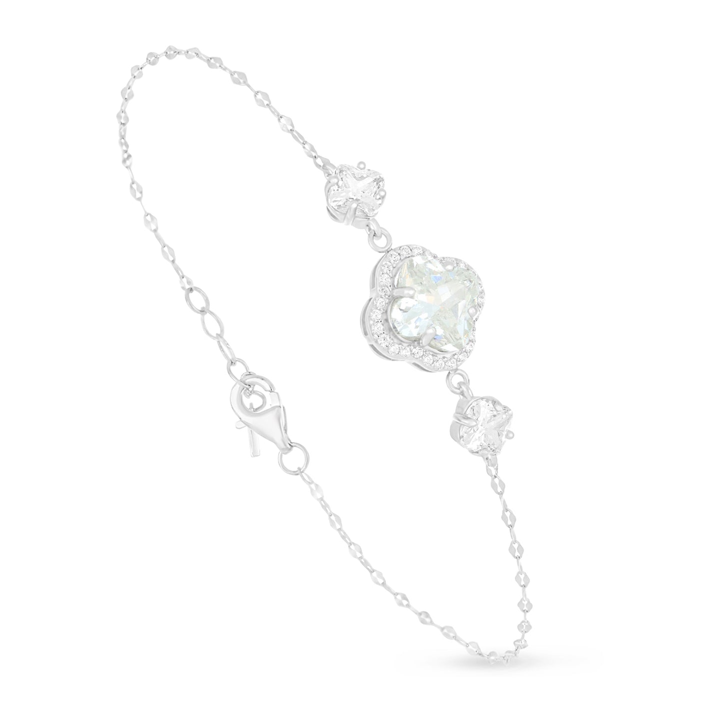 Sterling Silver 925  Bracelet Rhodium Plated Embedded With Diamond Zircon And White Zircon