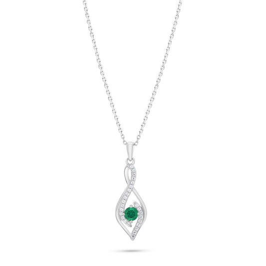 Sterling Silver 925 Necklace Rhodium Plated Embedded With Emerald Zircon And White Zircon