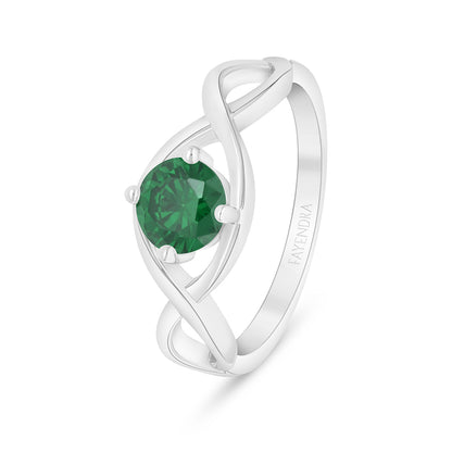 Sterling Silver 925 Ring Rhodium Plated Embedded With Emerald Zircon And White Zircon