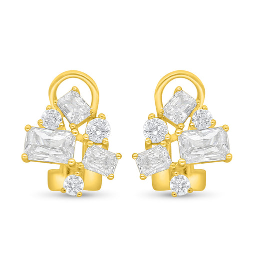 Sterling Silver 925 Earring Golden Plated Embedded With White Zircon