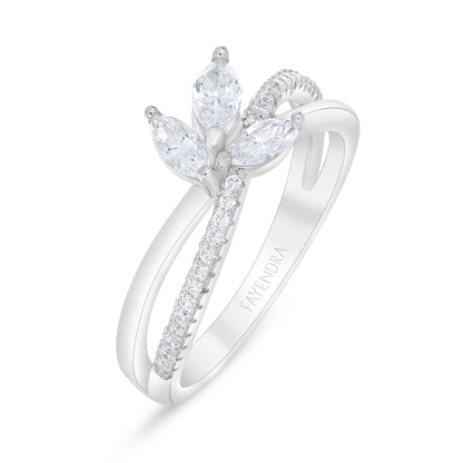 Sterling Silver 925 Ring Rhodium Plated Embedded With White Zircon
