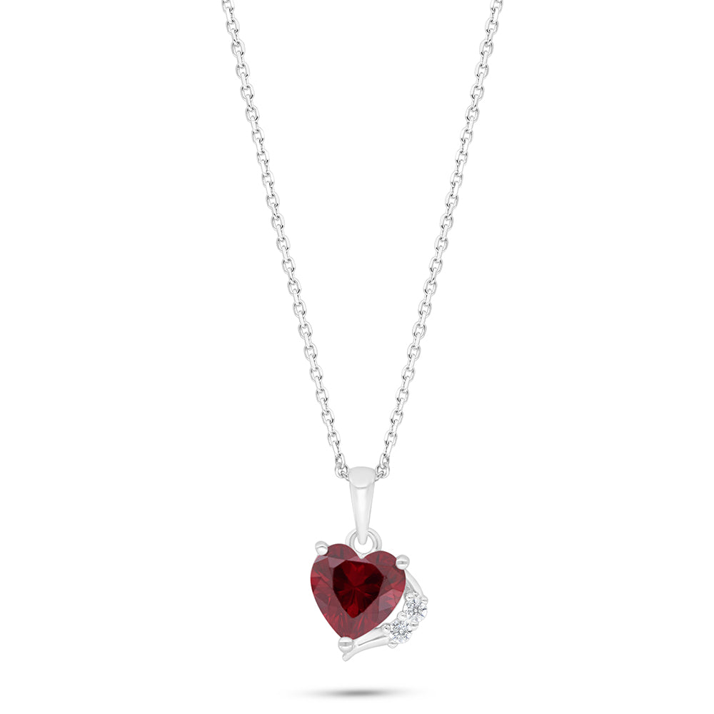 Sterling Silver 925 Necklace Rhodium Plated Embedded With Ruby Corundum And White Zircon