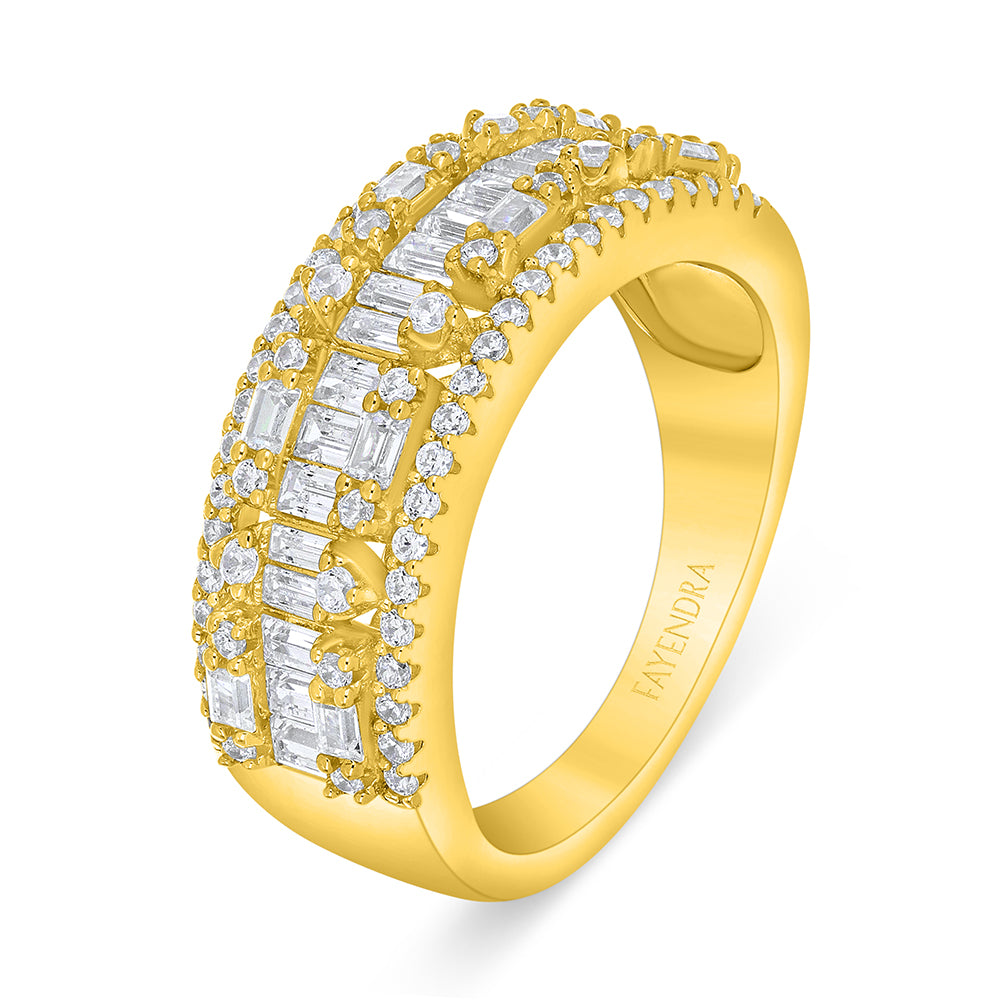 Sterling Silver 925 Ring Golden Plated Embedded With White Zircon