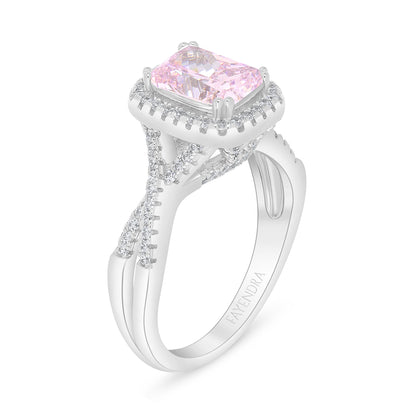 Sterling Silver 925 Ring Rhodium Plated Embedded With Pink Zircon And White Zircon