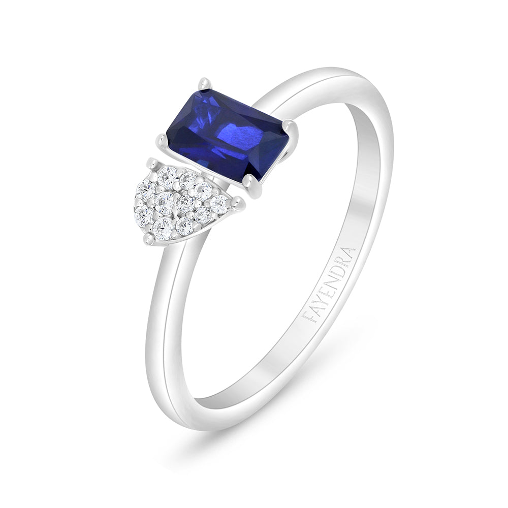 Sterling Silver 925 Ring Rhodium Plated Embedded With Sapphire Corundum And White Zircon