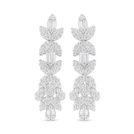 Sterling Silver 925 Earring Rhodium Plated Embedded With White Zircon