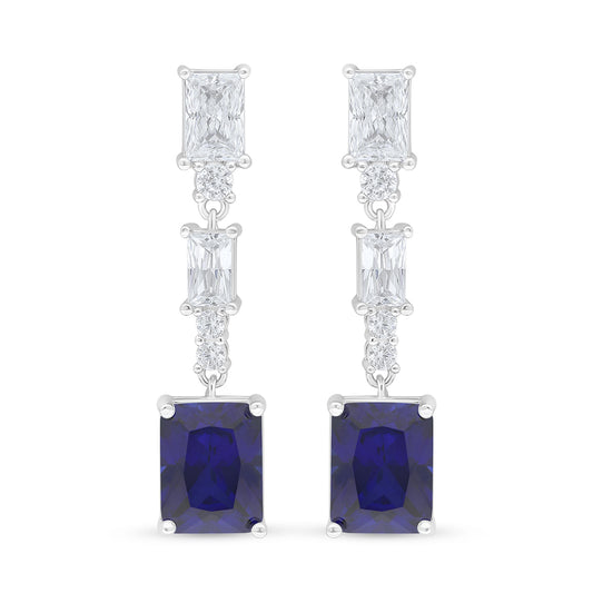 Sterling Silver 925 Earring Rhodium Plated Embedded With Sapphire Corundum And White Zircon