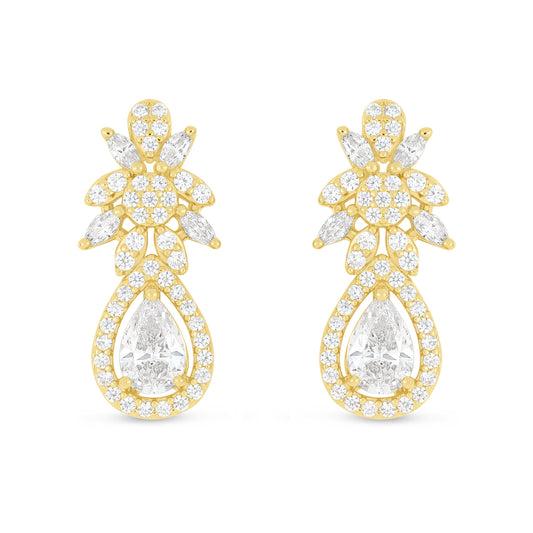 Sterling Silver 925 Earring Golden Plated Embedded With White Zircon