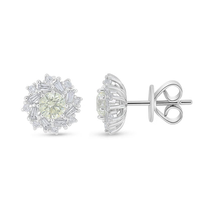 Sterling Silver 925 Earring Rhodium Plated Embedded With Diamond Zircon And White Zircon