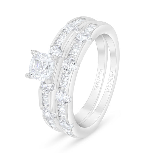 Sterling Silver 925 Ring (Twins) Rhodium Plated Embedded With White Zircon