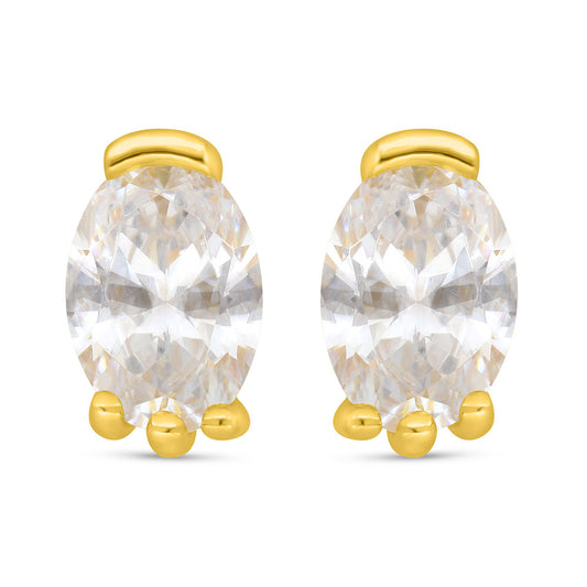 Sterling Silver 925 Earring Golden Plated Embedded With White Zircon