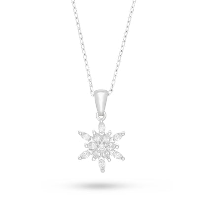 Sterling Silver 925 Necklace Rhodium Plated Embedded With White Zircon