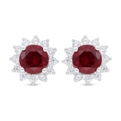 Sterling Silver 925 Earring Rhodium Plated Embedded With Ruby Corundum And White Zircon