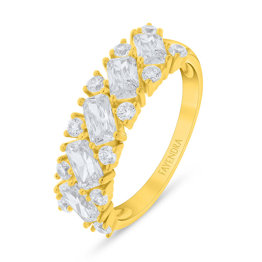 Sterling Silver 925 Ring Golden Plated Embedded With Diamond Zircon And White Zircon