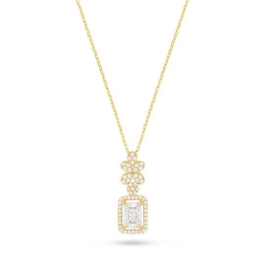 Sterling Silver 925 Necklace Golden Plated Embedded With Diamond Zircon And White Zircon