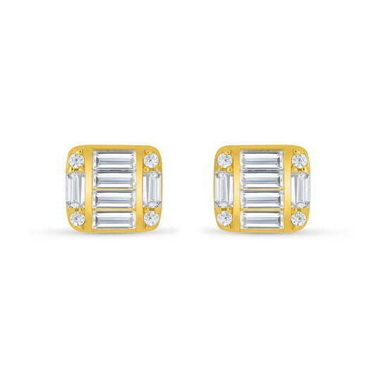 Sterling Silver 925 Earring Golden Plated Embedded With White Zircon