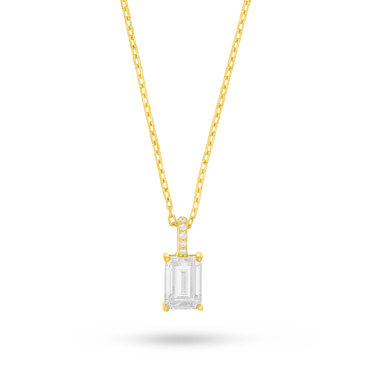 Sterling Silver 925 Necklace Golden Plated Embedded With White Zircon