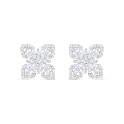 Sterling Silver 925 Earring Rhodium Plated Embedded With White Zircon