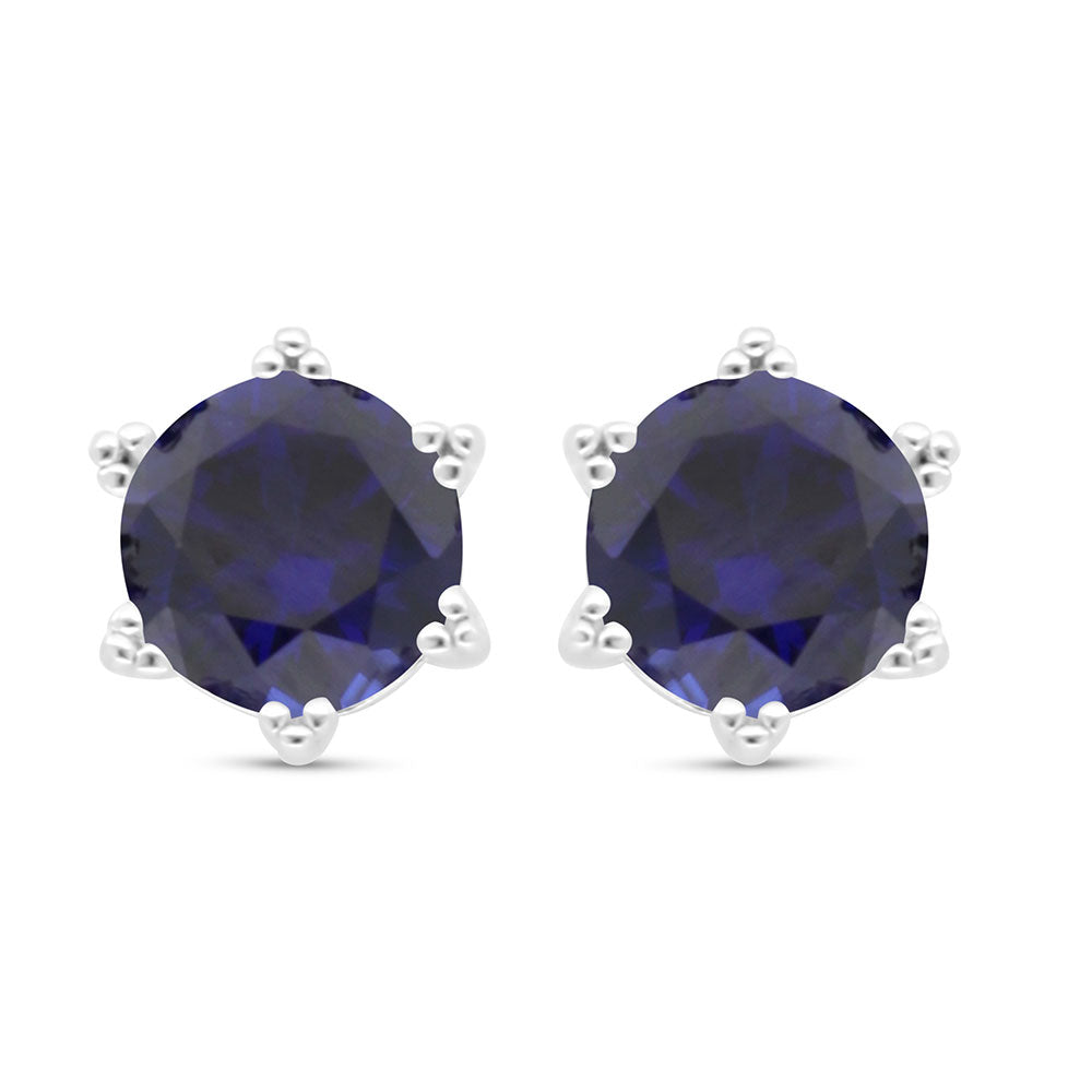 Sterling Silver 925 Earring Rhodium Plated Embedded With Sapphire Corundum