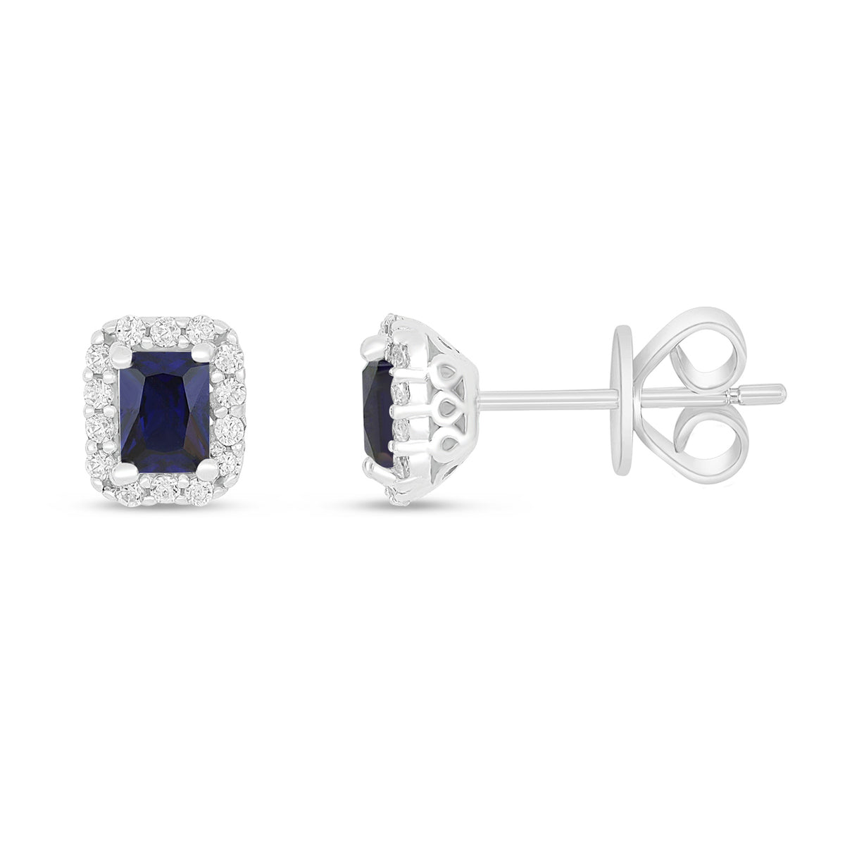 Sterling Silver 925 Earring Rhodium Plated Embedded With Sapphire Corundum And White Zircon