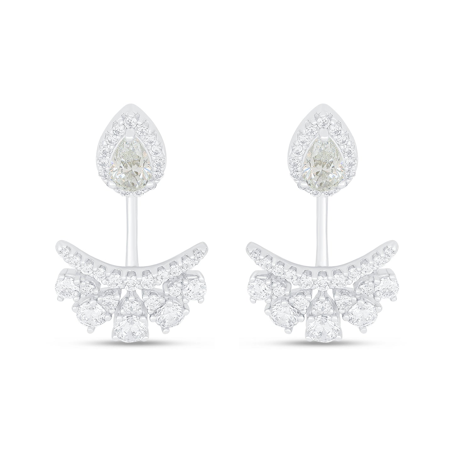 Sterling Silver 925 Earring Rhodium Plated Embedded With Diamond Zircon And White Zircon