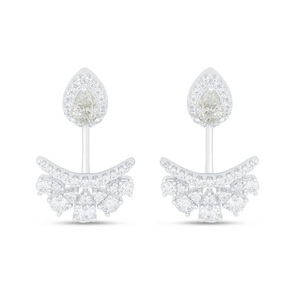 Sterling Silver 925 Earring Rhodium Plated Embedded With Diamond Zircon And White Zircon