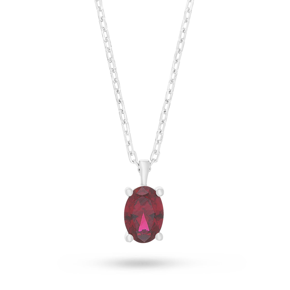 Sterling Silver 925 Necklace Rhodium Plated Embedded With Ruby Corundum And White Zircon