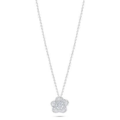 Sterling Silver 925 Necklace Rhodium Plated Embedded With White Zircon