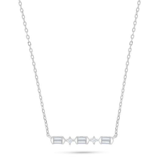 Sterling Silver 925 Necklace Rhodium Plated Embedded With White Zircon