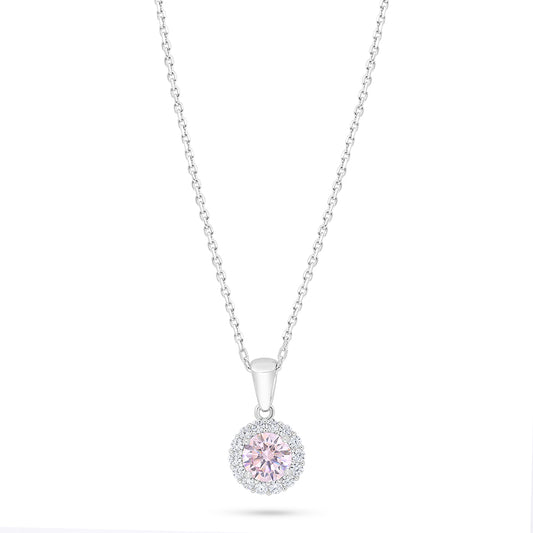 Sterling Silver 925 Necklace Rhodium Plated Embedded With Pink Zircon And White Zircon