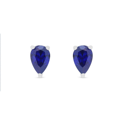 Sterling Silver 925 Earring Rhodium Plated Embedded With Sapphire Corundum And White Zircon