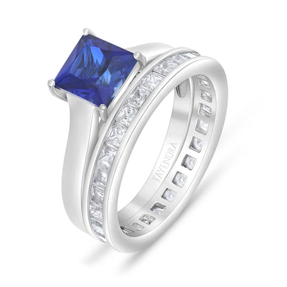 Sterling Silver 925 Ring  Rhodium Plated Embedded With Sapphire Corundum And White Zircon