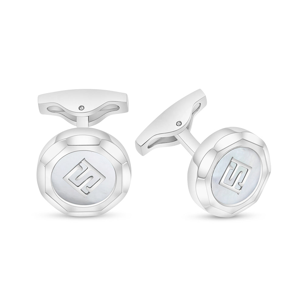 كبك ستانلس ستيل لون فضي عيار L316 مرصع احجار صدف ابيض Matt Steel