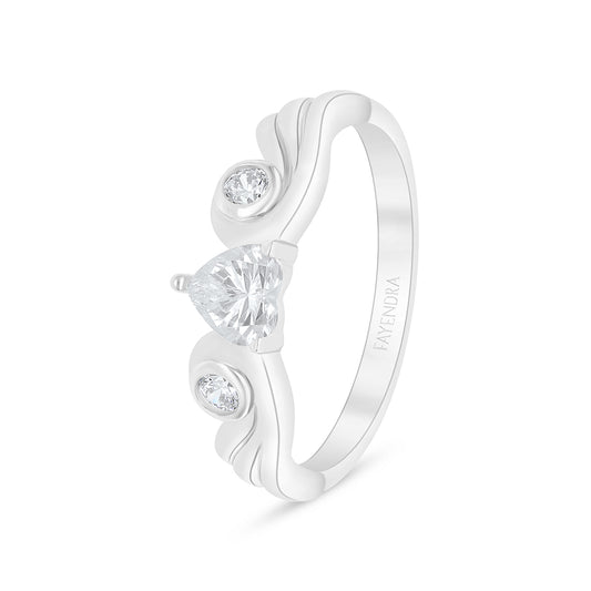 Sterling Silver 925 Ring Rhodium Plated Embedded With White Zircon