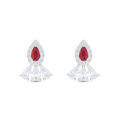 Sterling Silver 925 Earring Rhodium Plated Embedded With Ruby Corundum And White Zircon